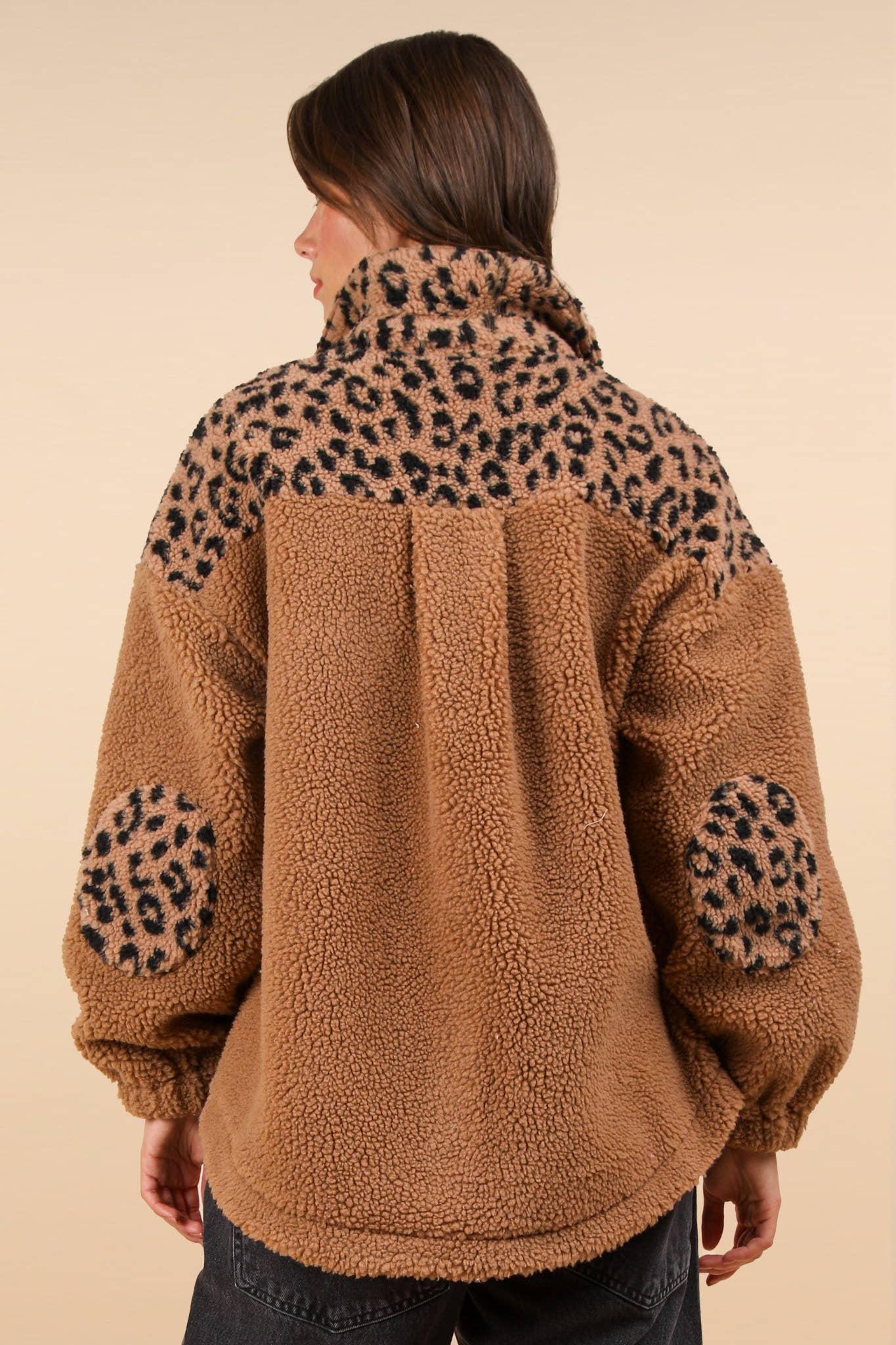 OVERSIZED LEOPARD PRINTED FLEECE JACKET