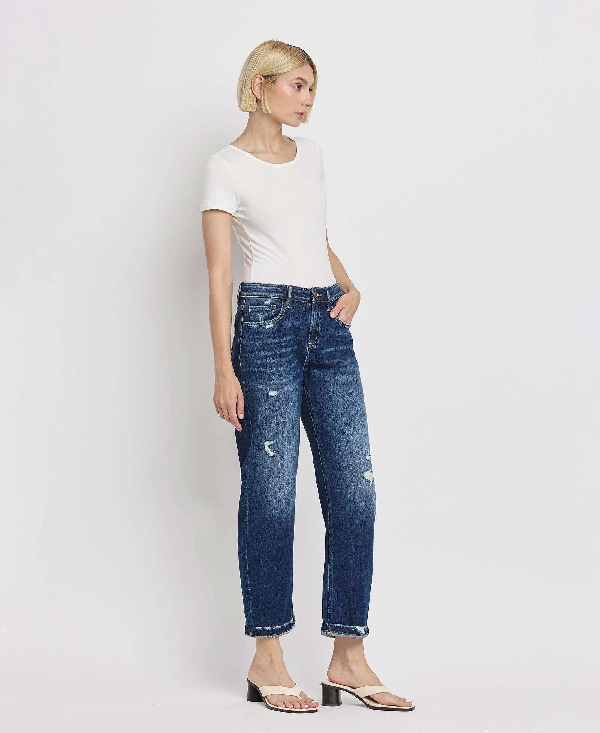 HIGH RISE CUFFED BARREL JEANS BY FLYING MONKEY