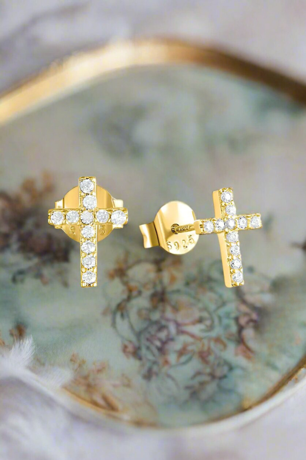 Natural Elements Gold Diamond Cross Stud Earrings