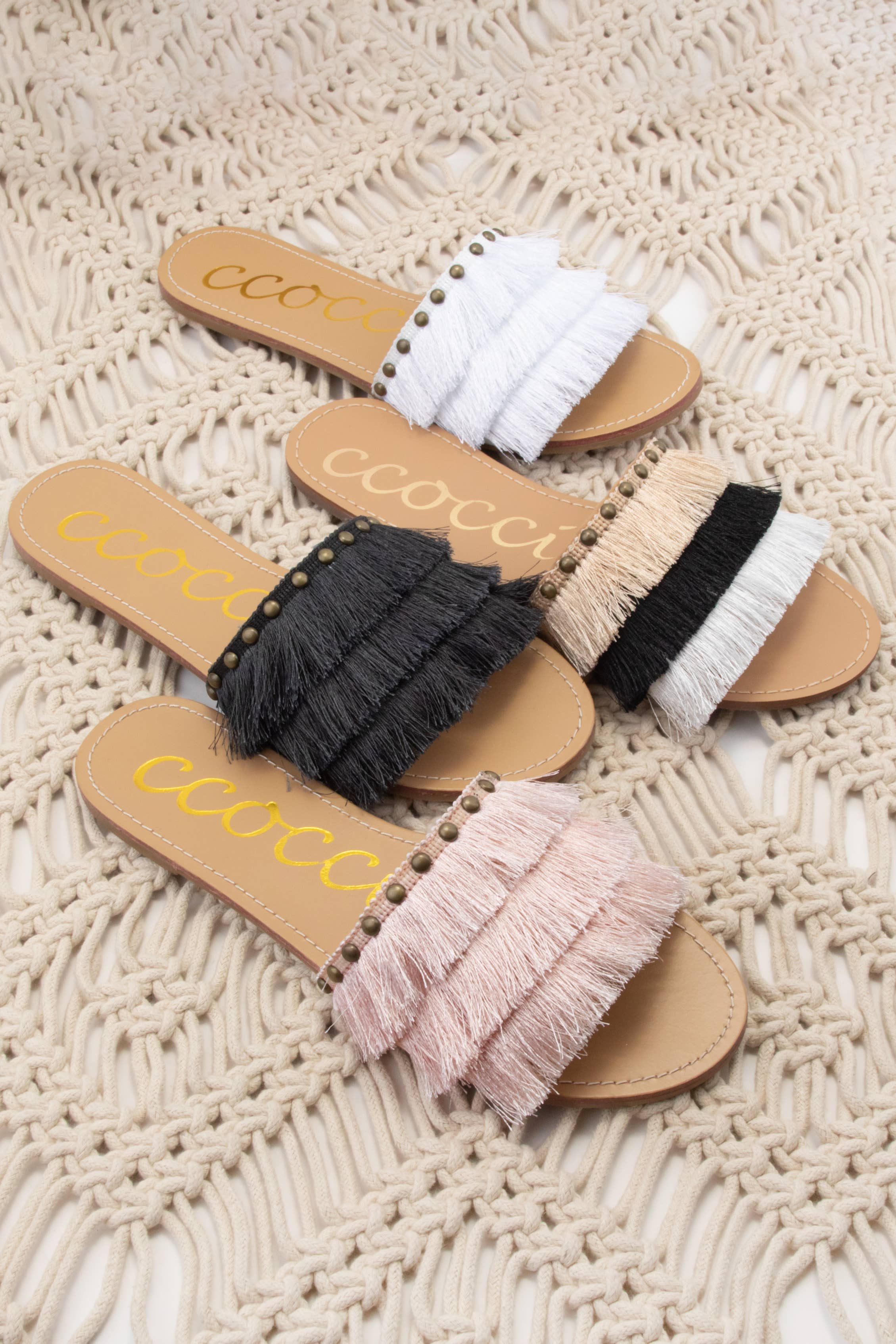 FINE SATIN FRINGE TASSEL FLAT SANDAL